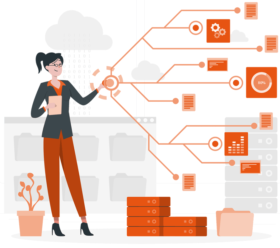 Print Management Hub showing Web-to-Print connection between corporate clients and print suppliers via Vpress software.